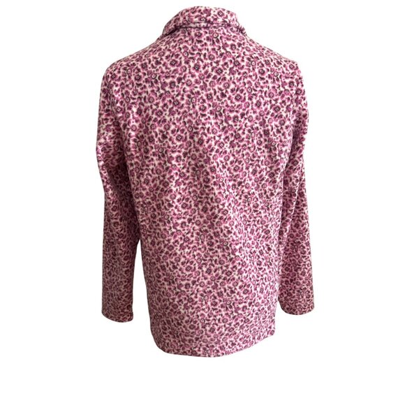 Lands End Pink Leopard Print Fleece 1/4 Zip Pullover Top M Soft Warm Cozy - Picture 2 of 6